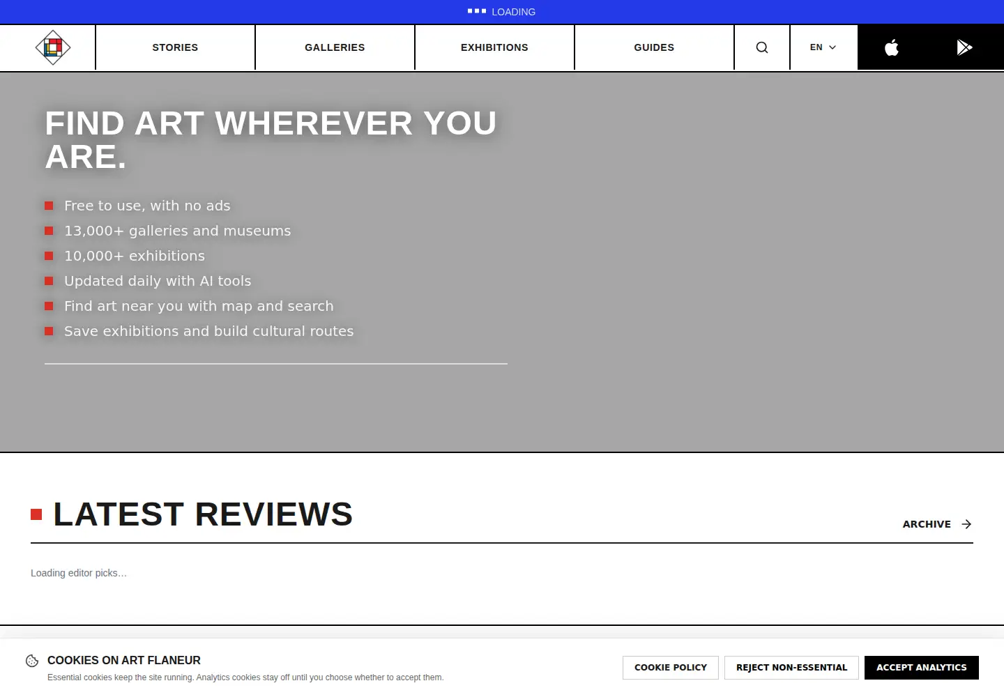 Captured homepage of artflaneur.art in the current scan