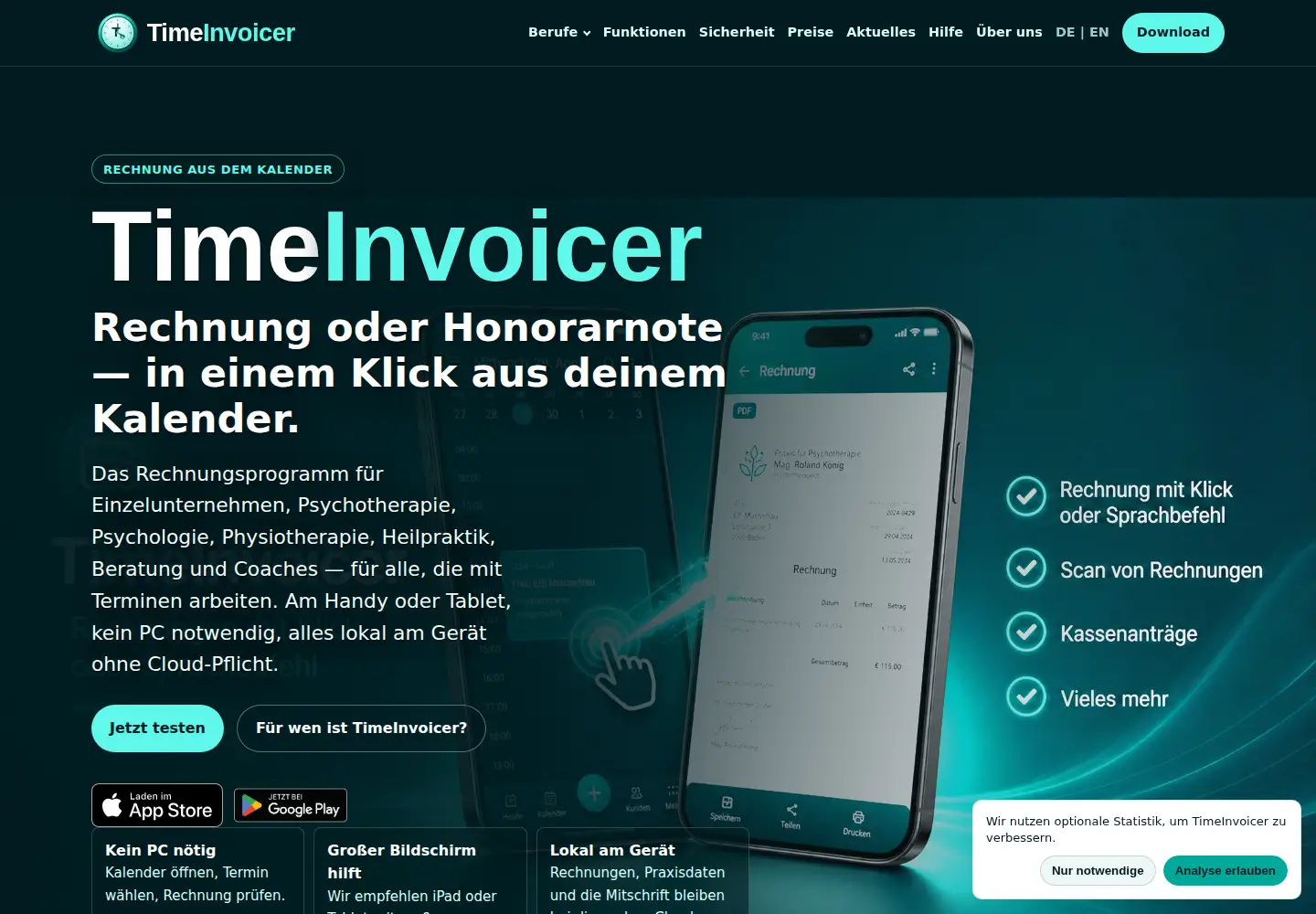 Screenshot of timeinvoicer.at