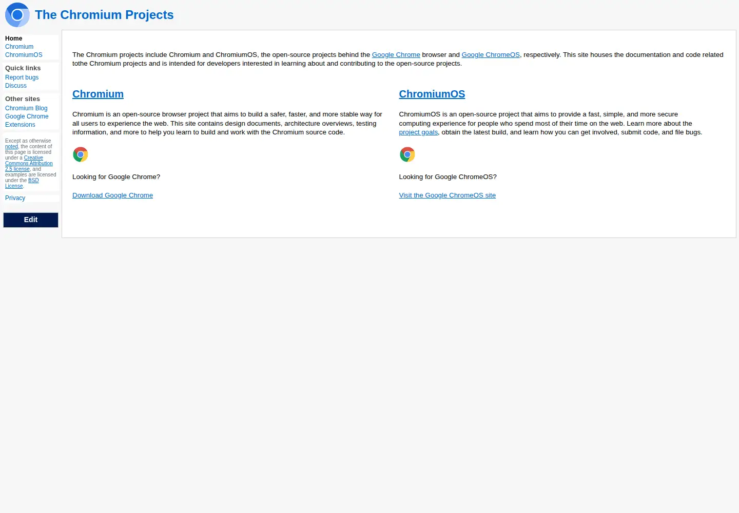 Screenshot of chromium.org