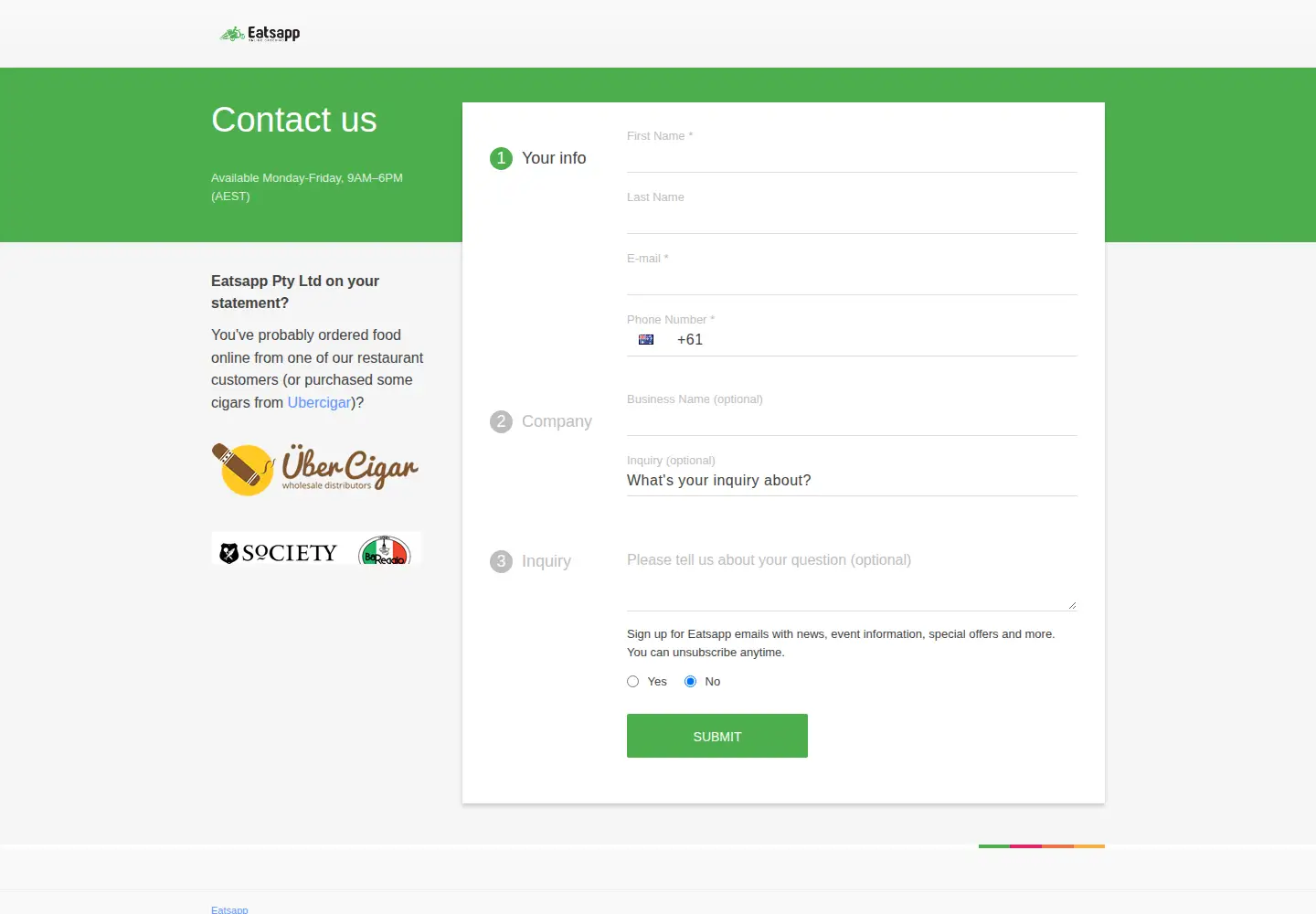 Screenshot of eatsapp.com.au