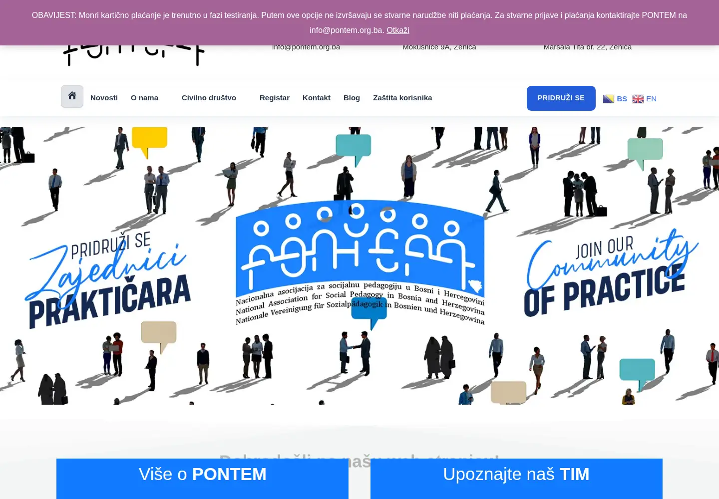 Captured homepage of pontem.org.ba in the current scan