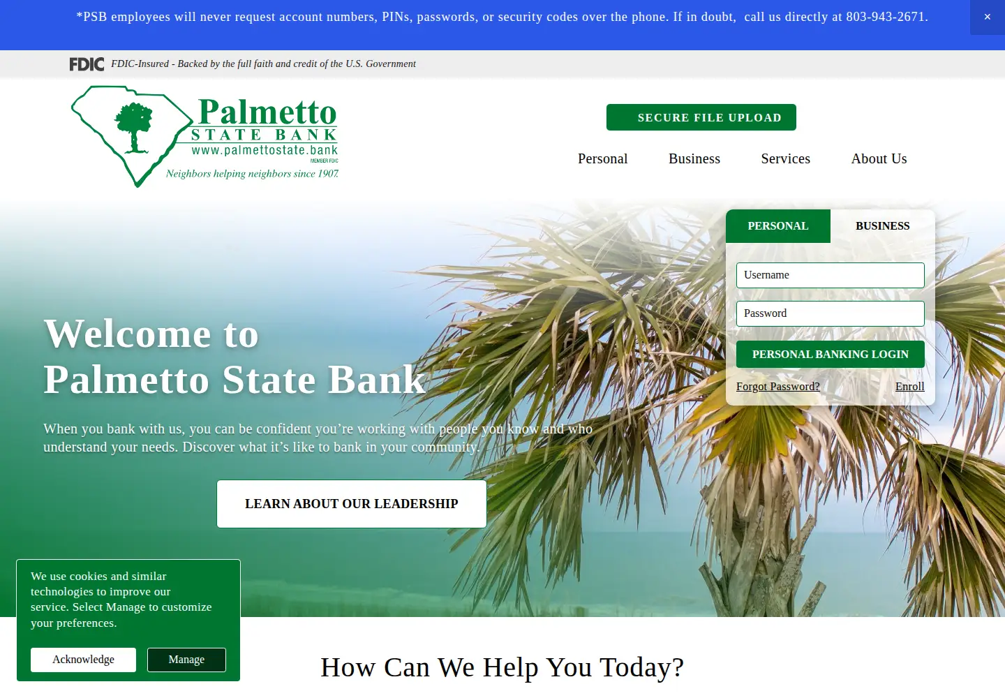 Screenshot of palmettostate.bank