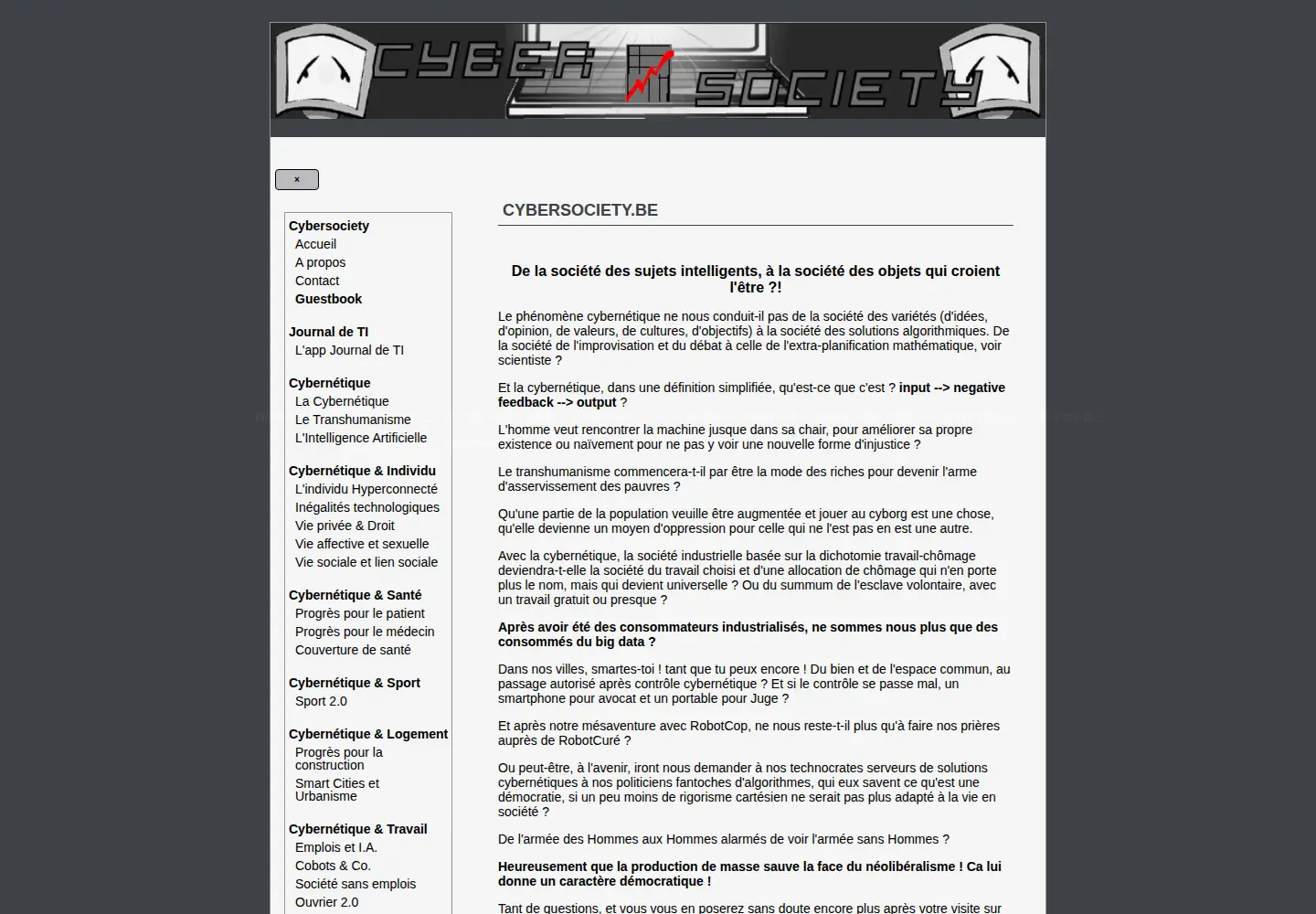 Captured homepage of cybersociety.be in the current scan