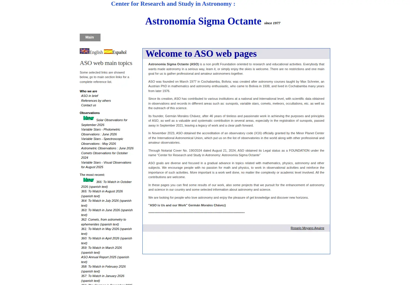 Captured homepage of astronomia.org.bo in the current scan