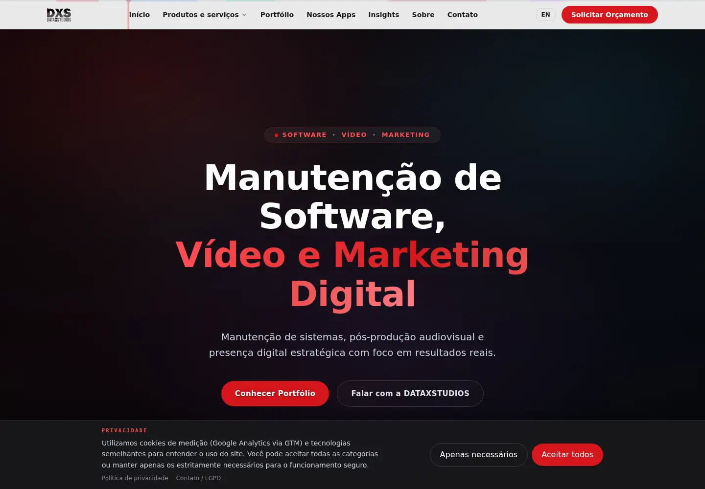 Captured homepage of dataxstudios.com.br in the current scan