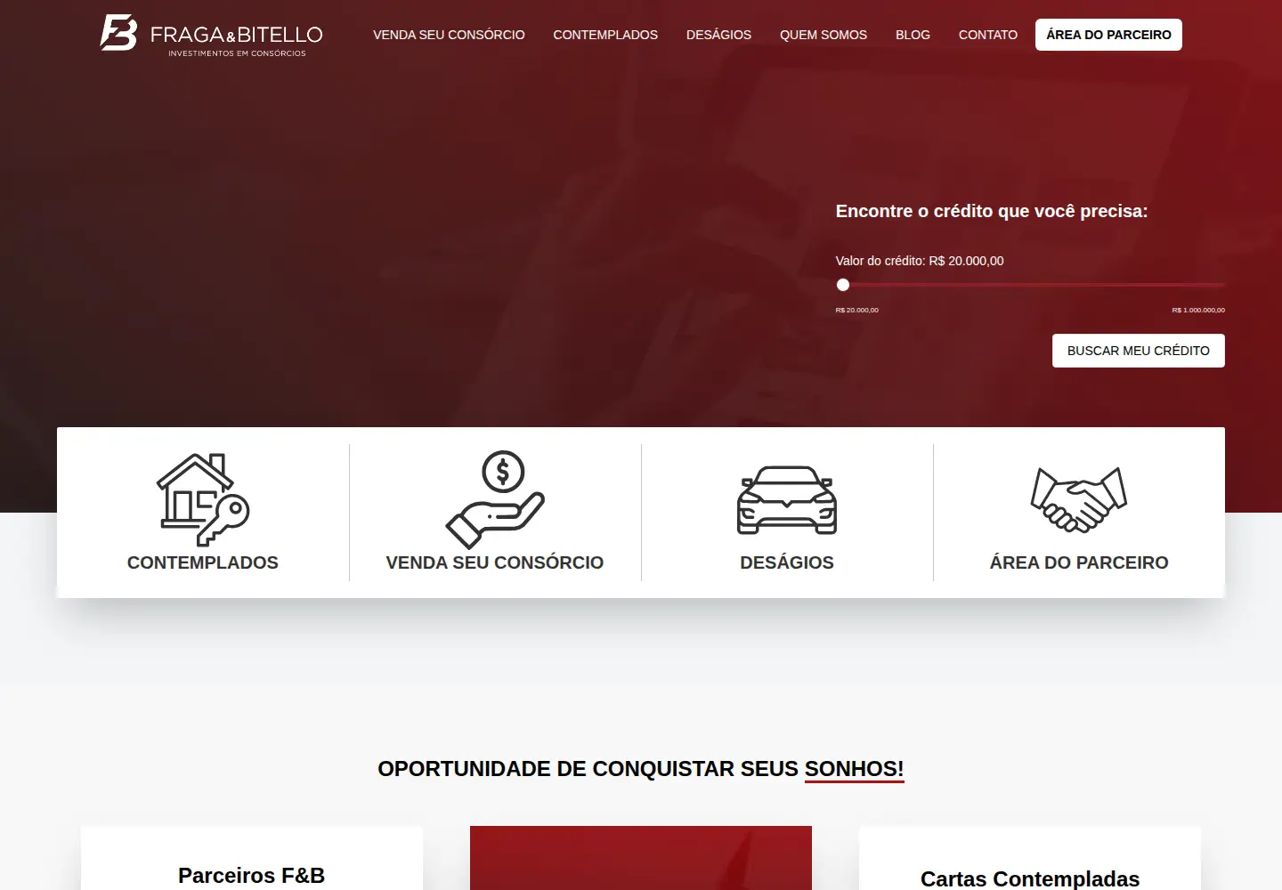 Captured homepage of fragaebitelloconsorcios.com.br in the current scan