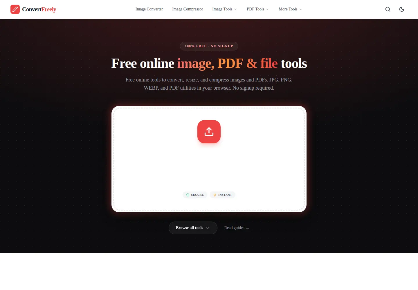 Captured homepage of convertfreely.com in the current scan