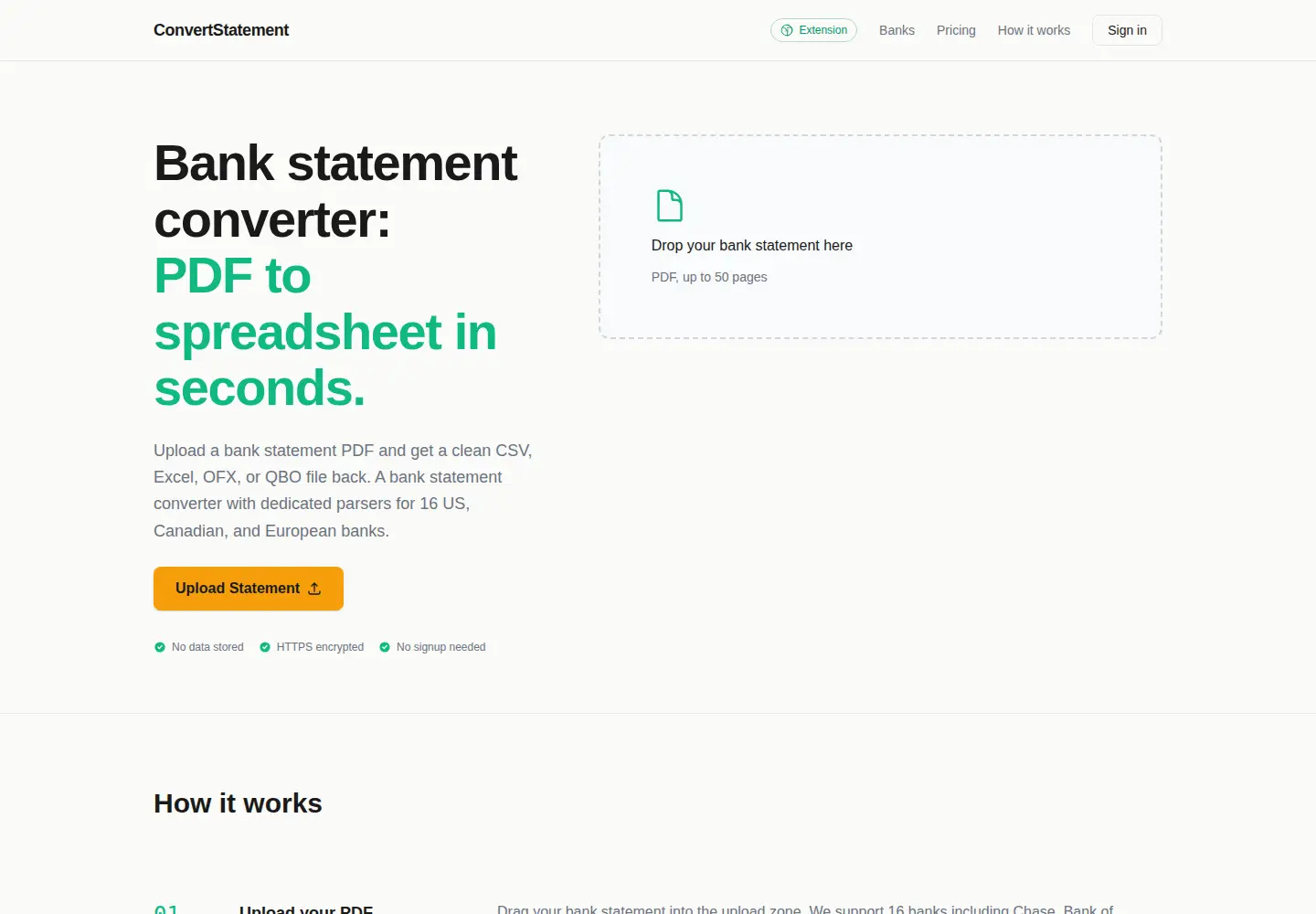 Screenshot of convertstatement.com