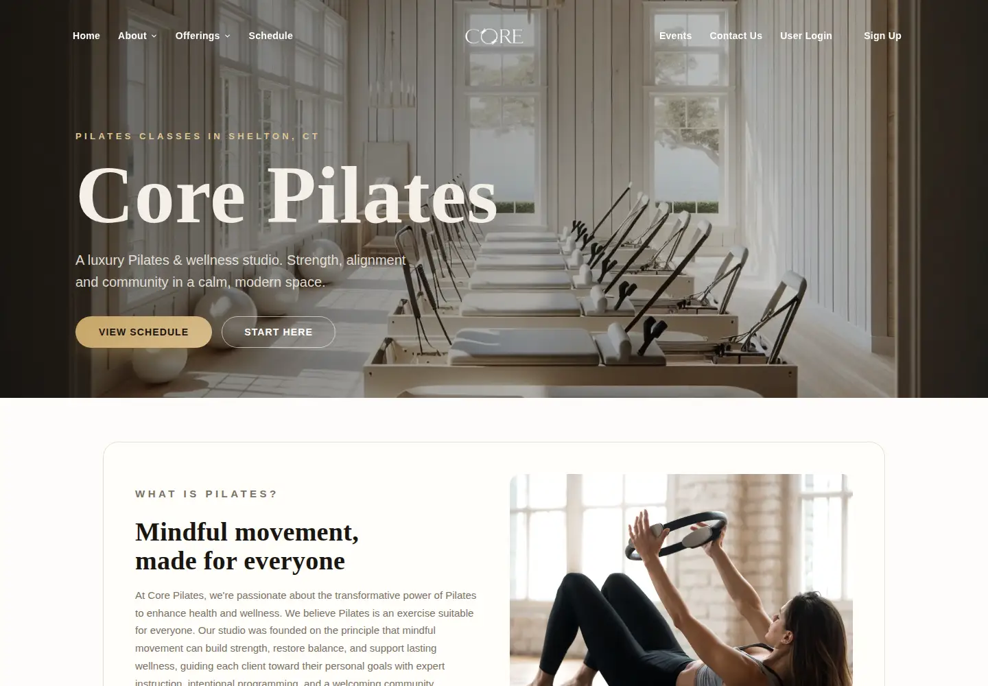 Screenshot of corepilatesct.com