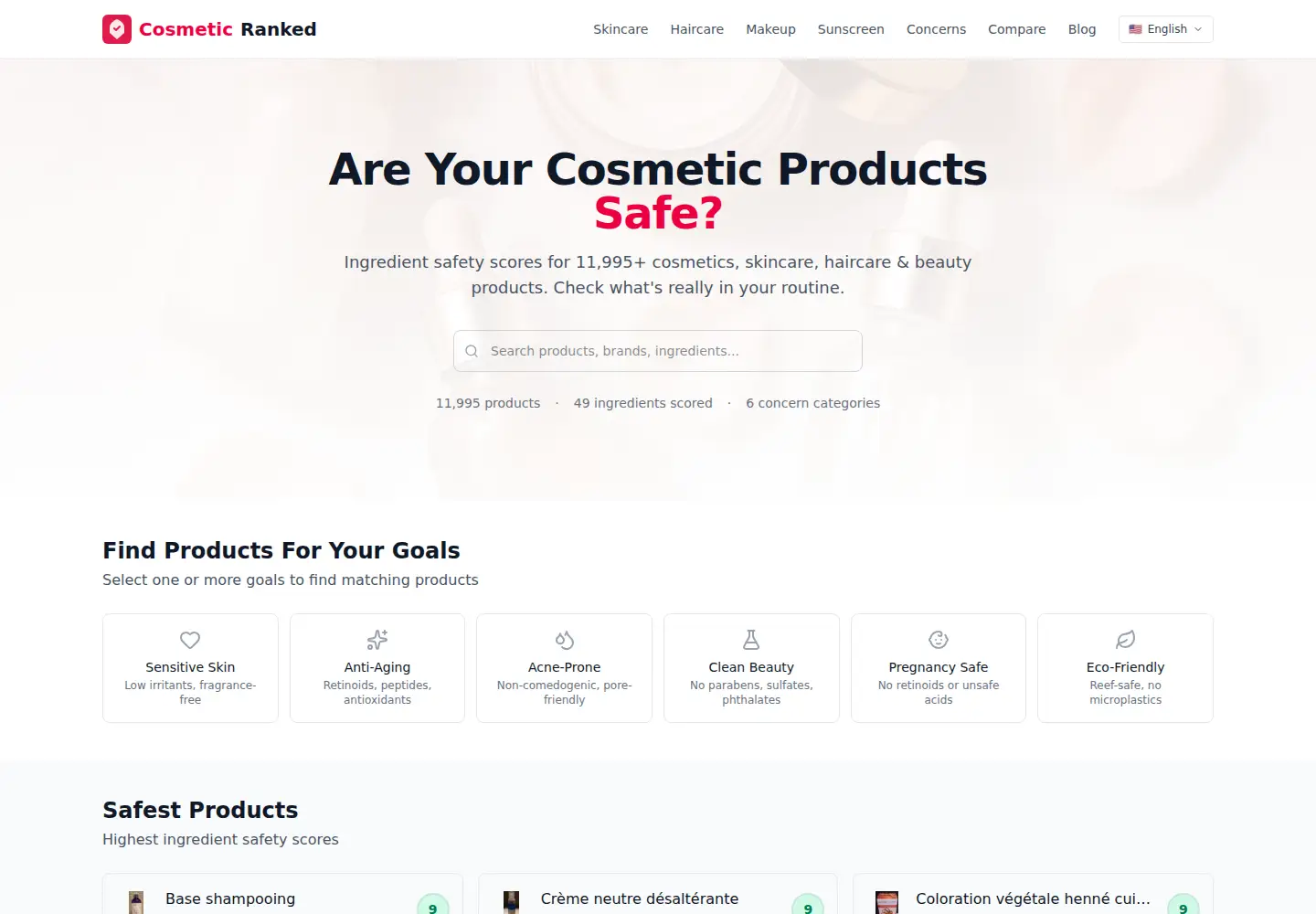 Captured homepage of cosmeticranked.com in the current scan