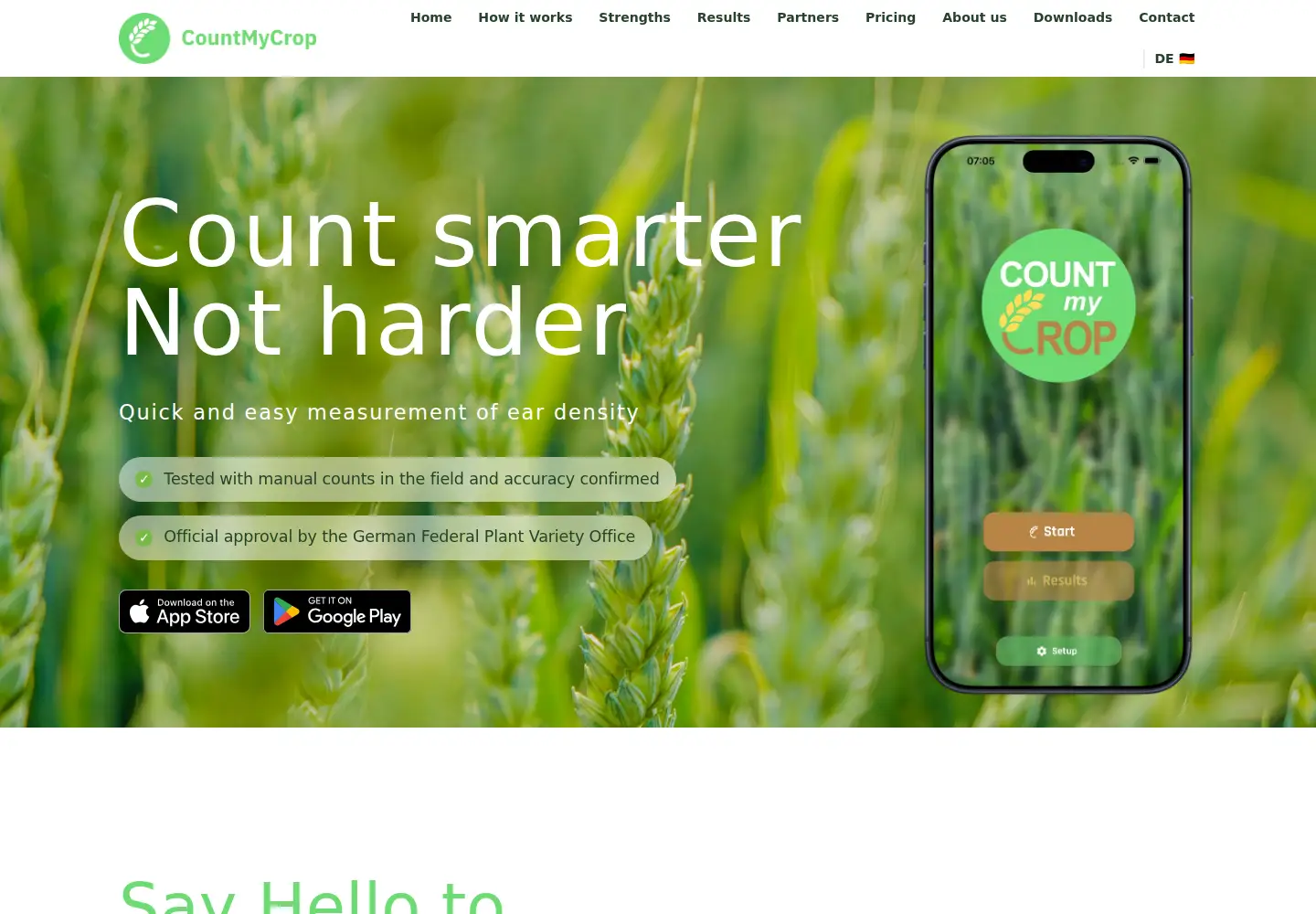 Captured homepage of countmycrop.com in the current scan