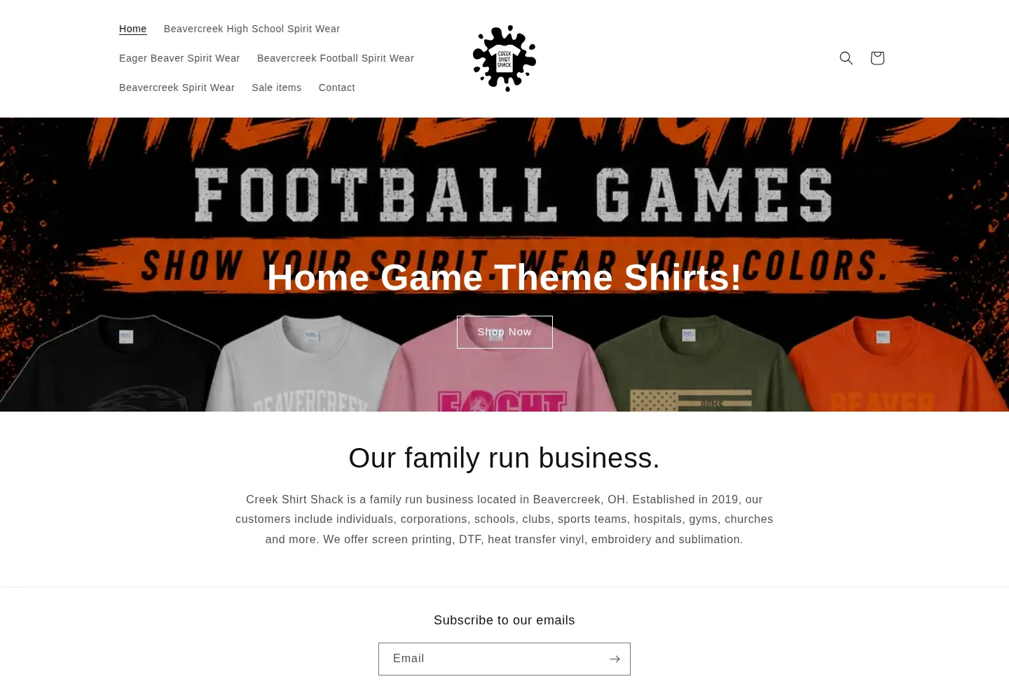 Captured homepage of creekshirts.com in the current scan