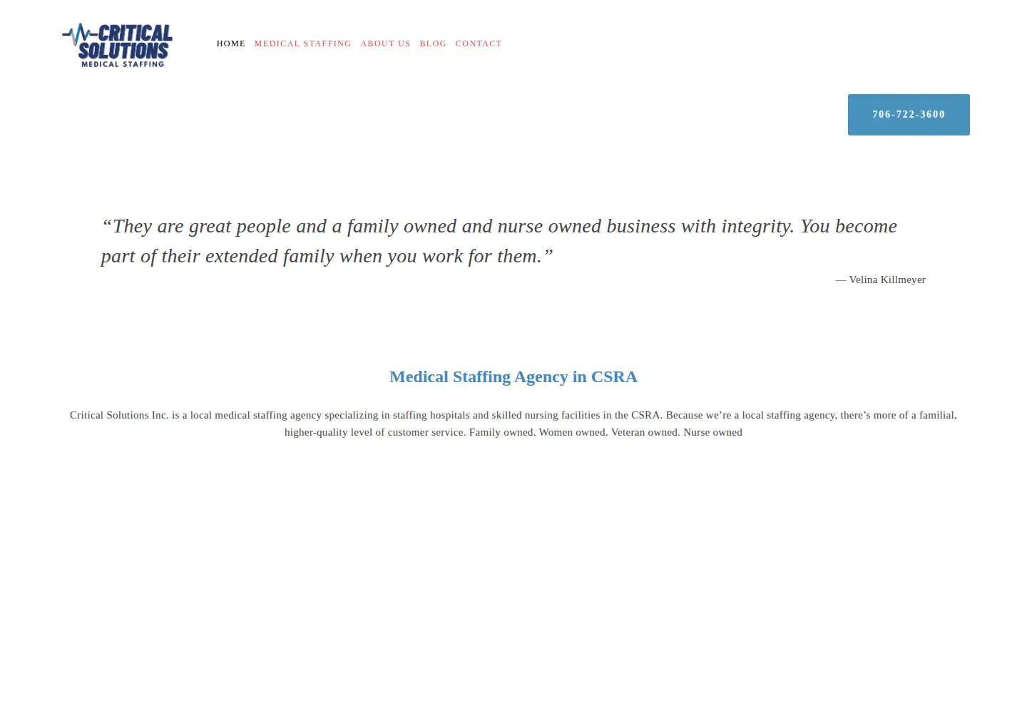 Captured homepage of criticalsolutionsmedstaff.com in the current scan