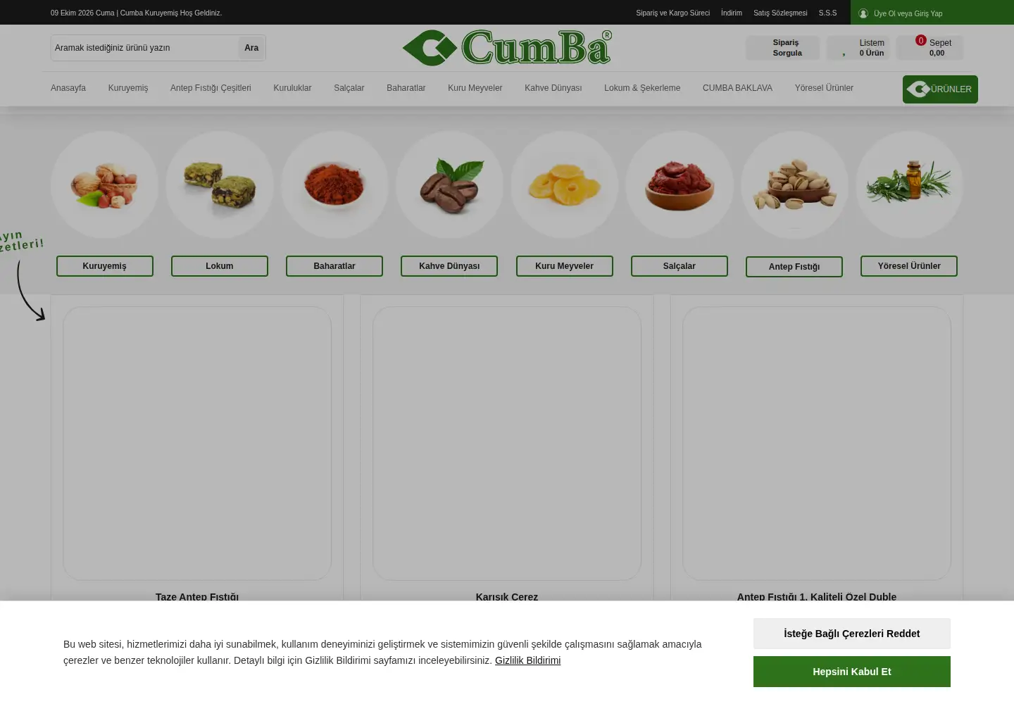 Captured homepage of cumbakuruyemis.com in the current scan