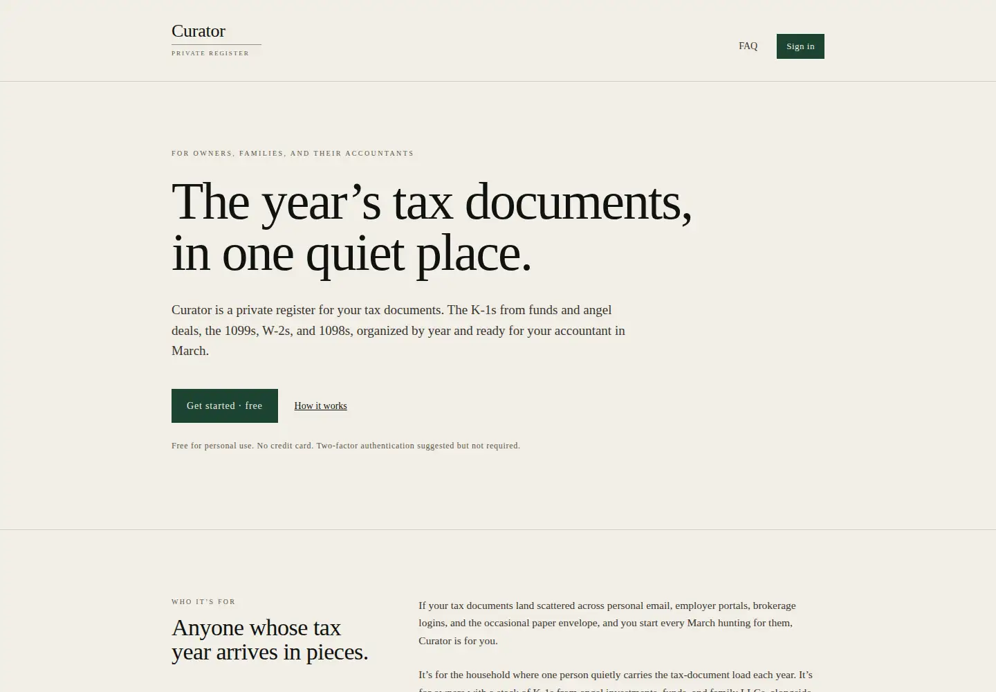 Screenshot of curatorrecord.com