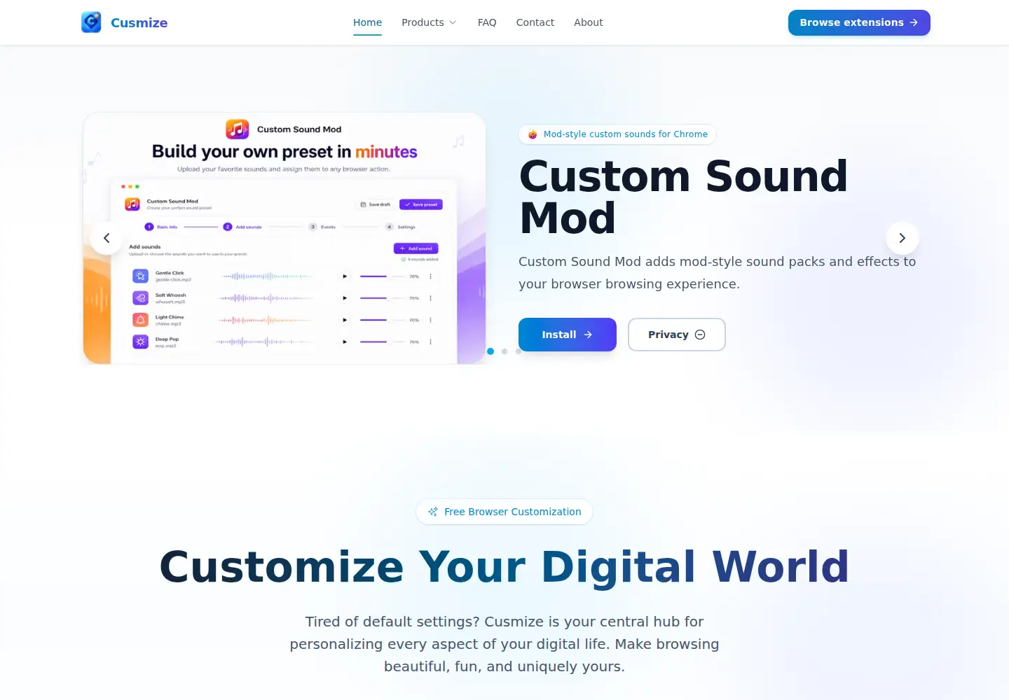 Screenshot of cusmize.com