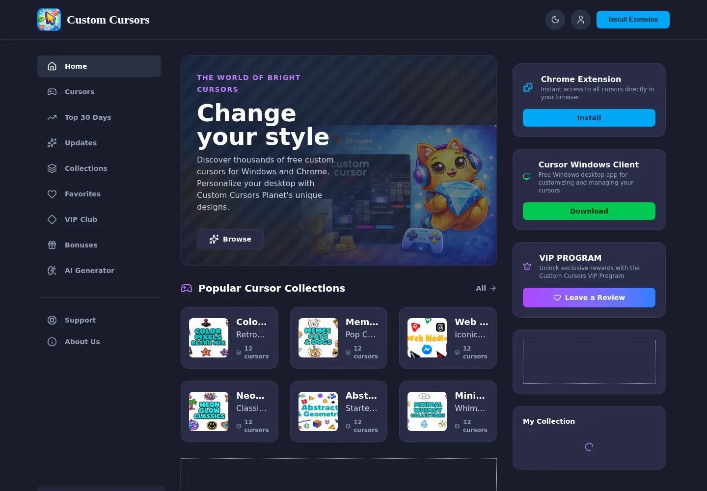 Captured homepage of custom-cursors.com in the current scan