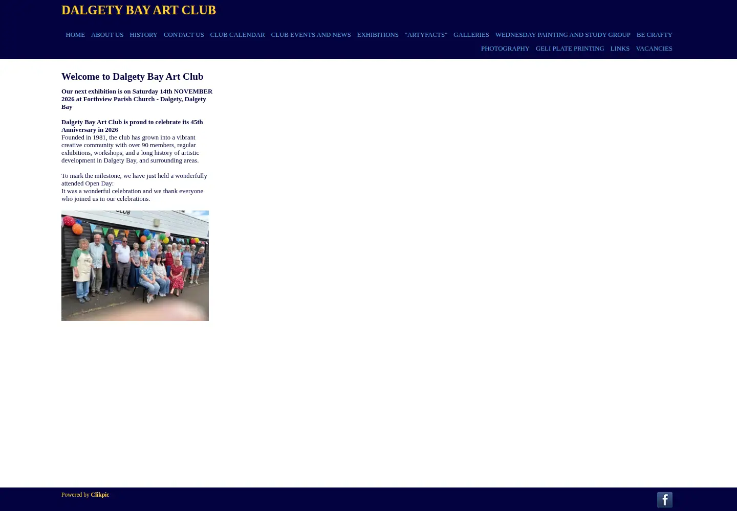 Captured homepage of dalgetybayartclub.com in the current scan