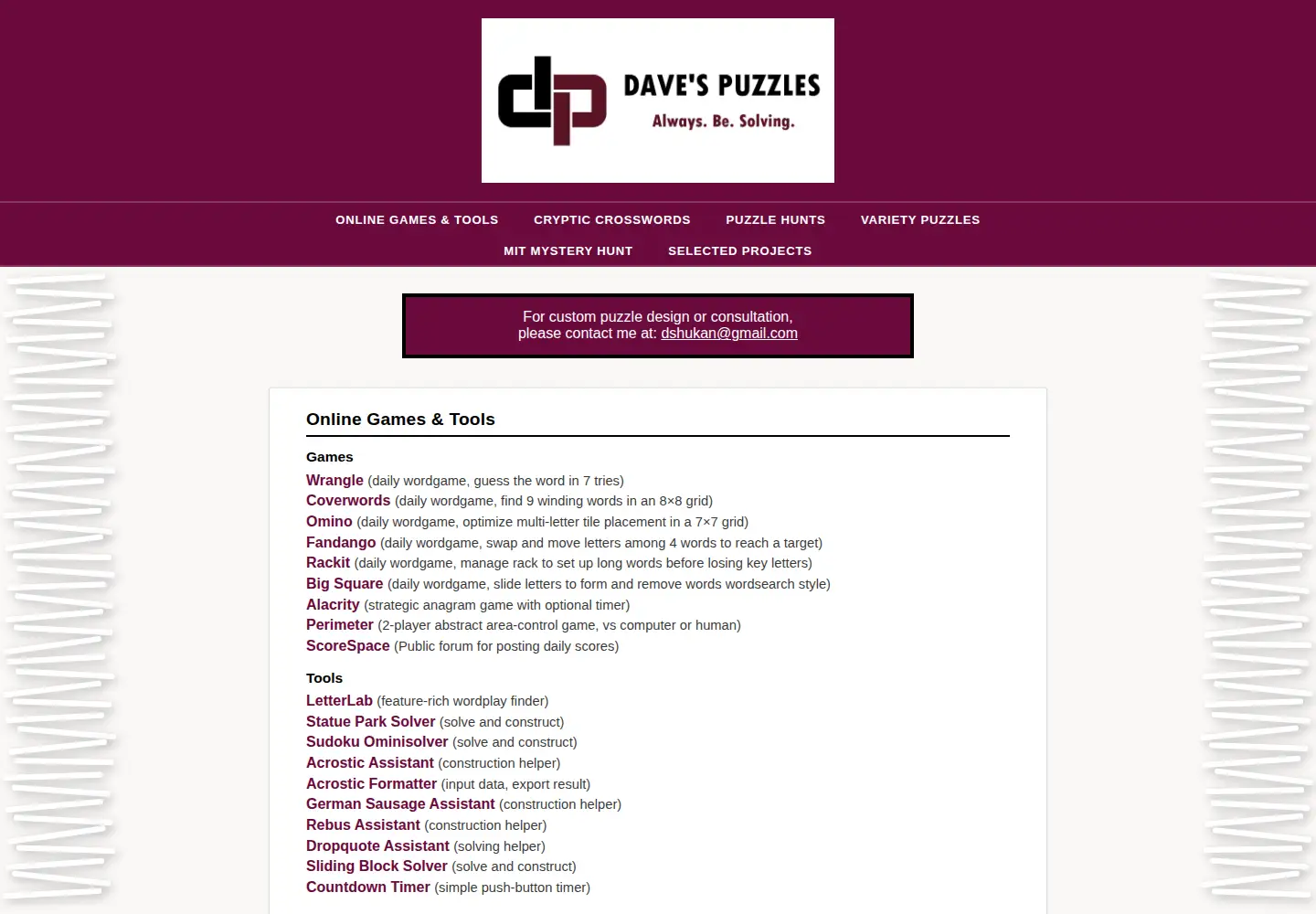 Screenshot of davespuzzles.com