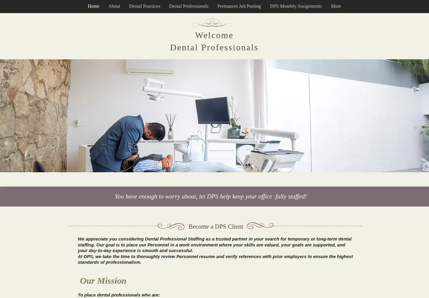 Screenshot of dentalprofessionalstaffingllc.com