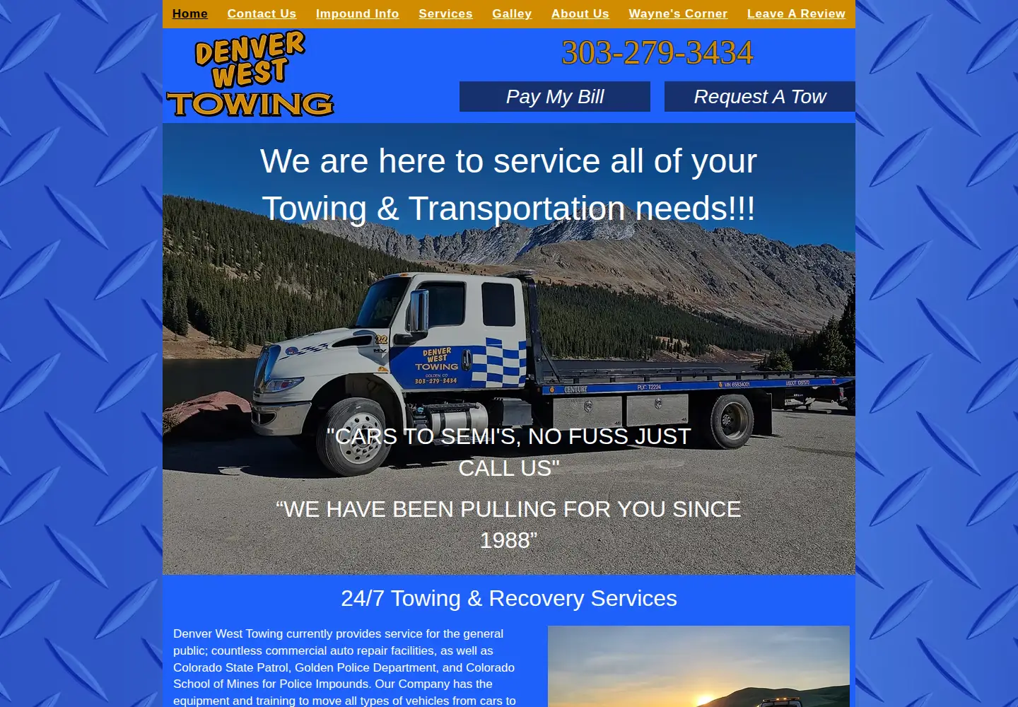 Captured homepage of denverwesttowing.com in the current scan