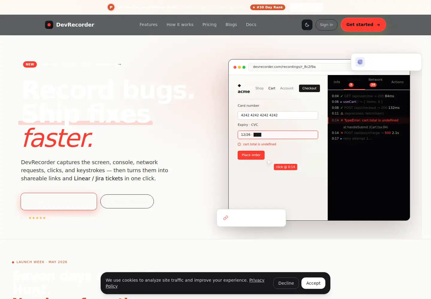 Captured homepage of devrecorder.com in the current scan