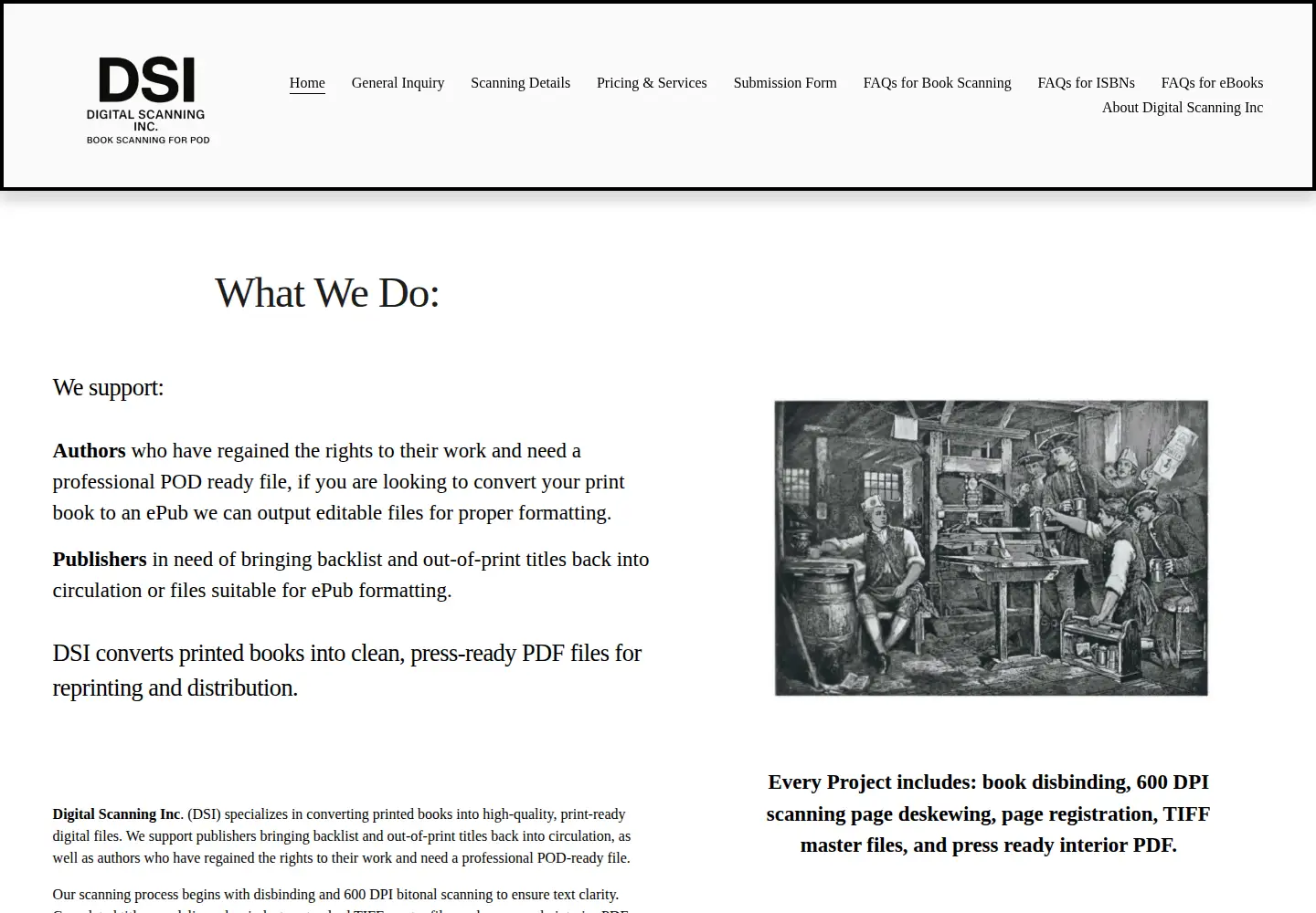 Captured homepage of digitalscanning.com in the current scan