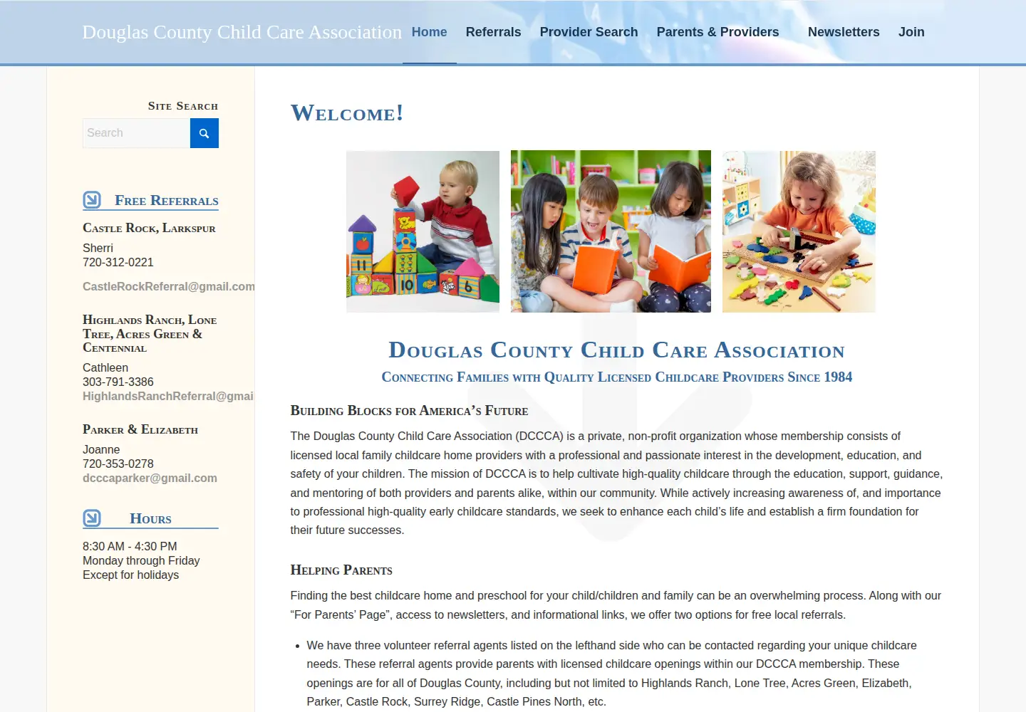 Captured homepage of douglascountychildcare.com in the current scan