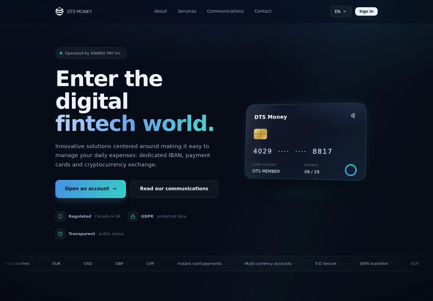 Captured homepage of dtsmoney.com in the current scan