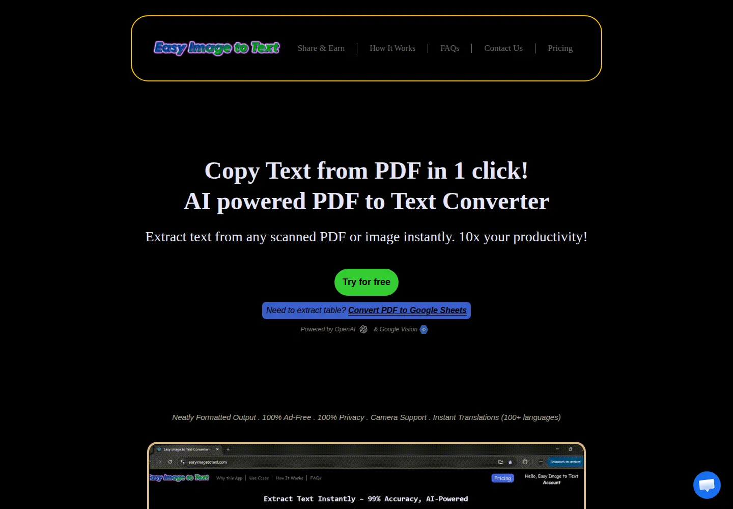 Captured homepage of easyimagetotext.com in the current scan