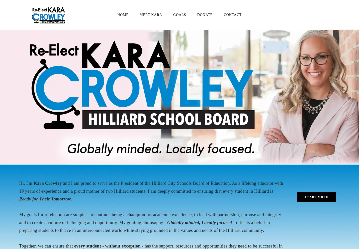Captured homepage of electkaracrowley.com in the current scan