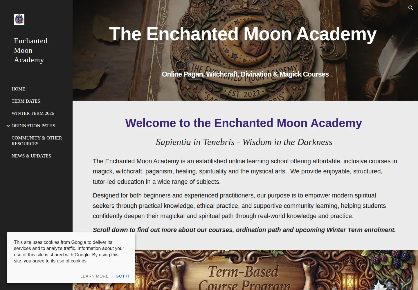 Captured homepage of enchantedmoonacademy.com in the current scan