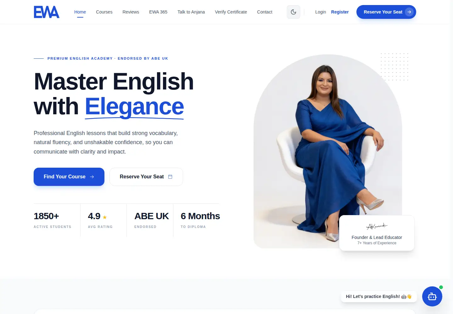 Captured homepage of englishwithanjana.com in the current scan