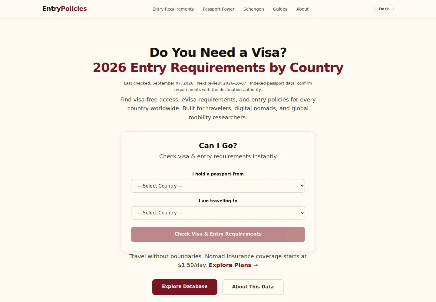 Captured homepage of entrypolicies.com in the current scan