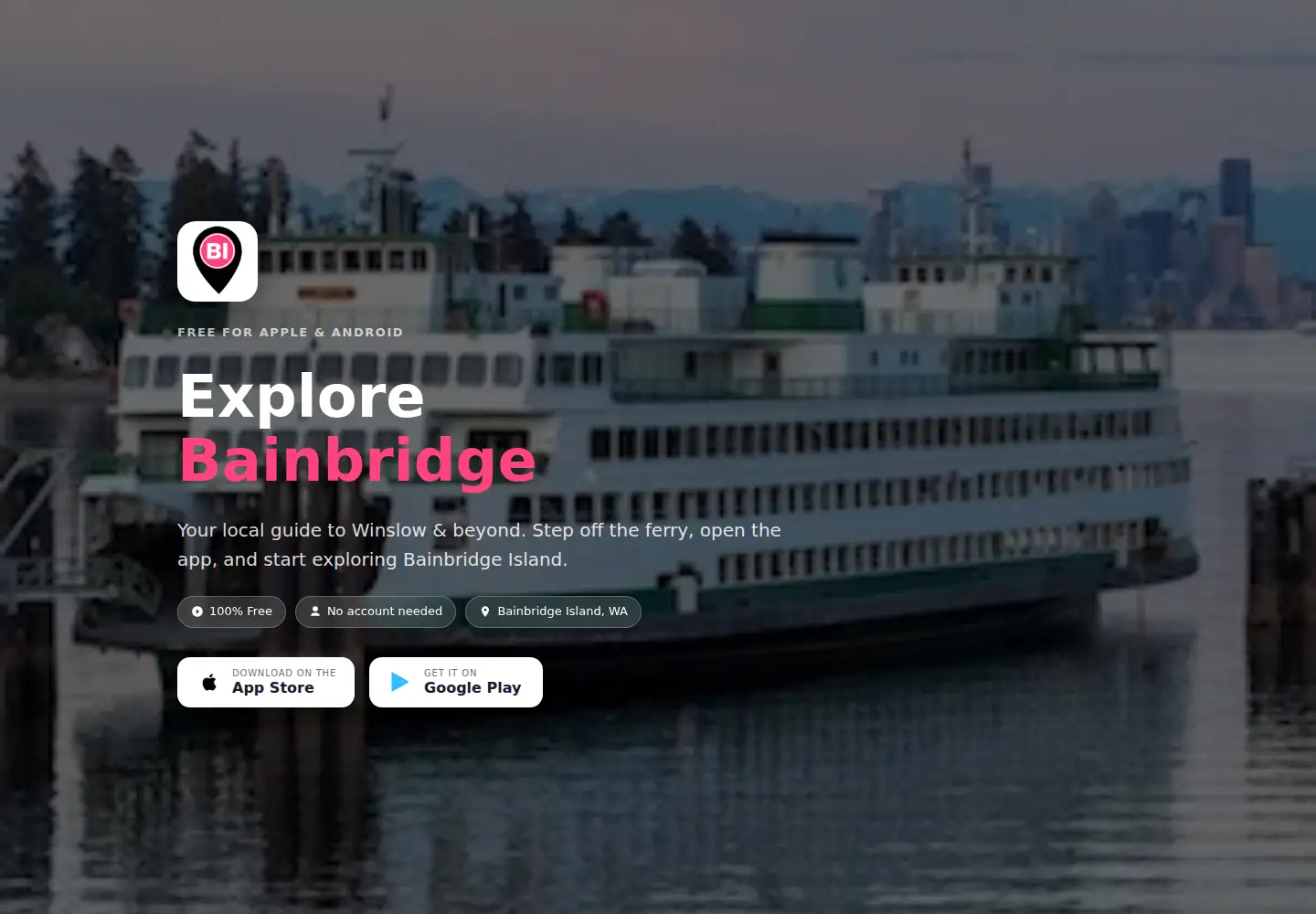 Captured homepage of explorebainbridge.com in the current scan