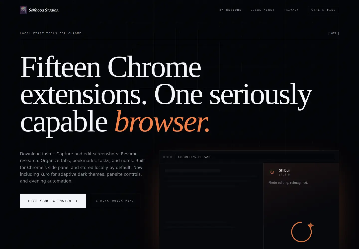 Screenshot of extensionsbyselfhood.com