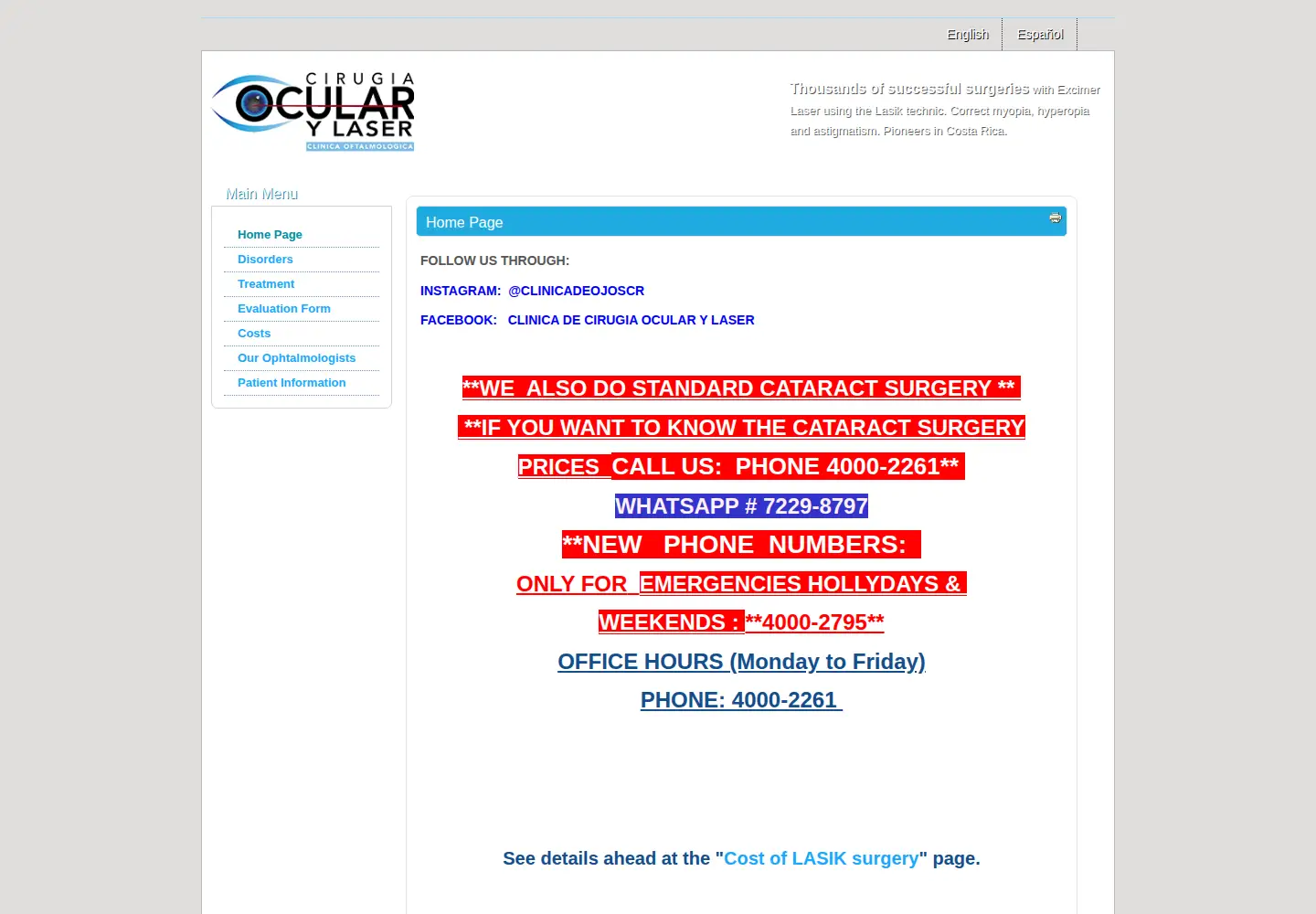 Screenshot of eyesurgeries.com