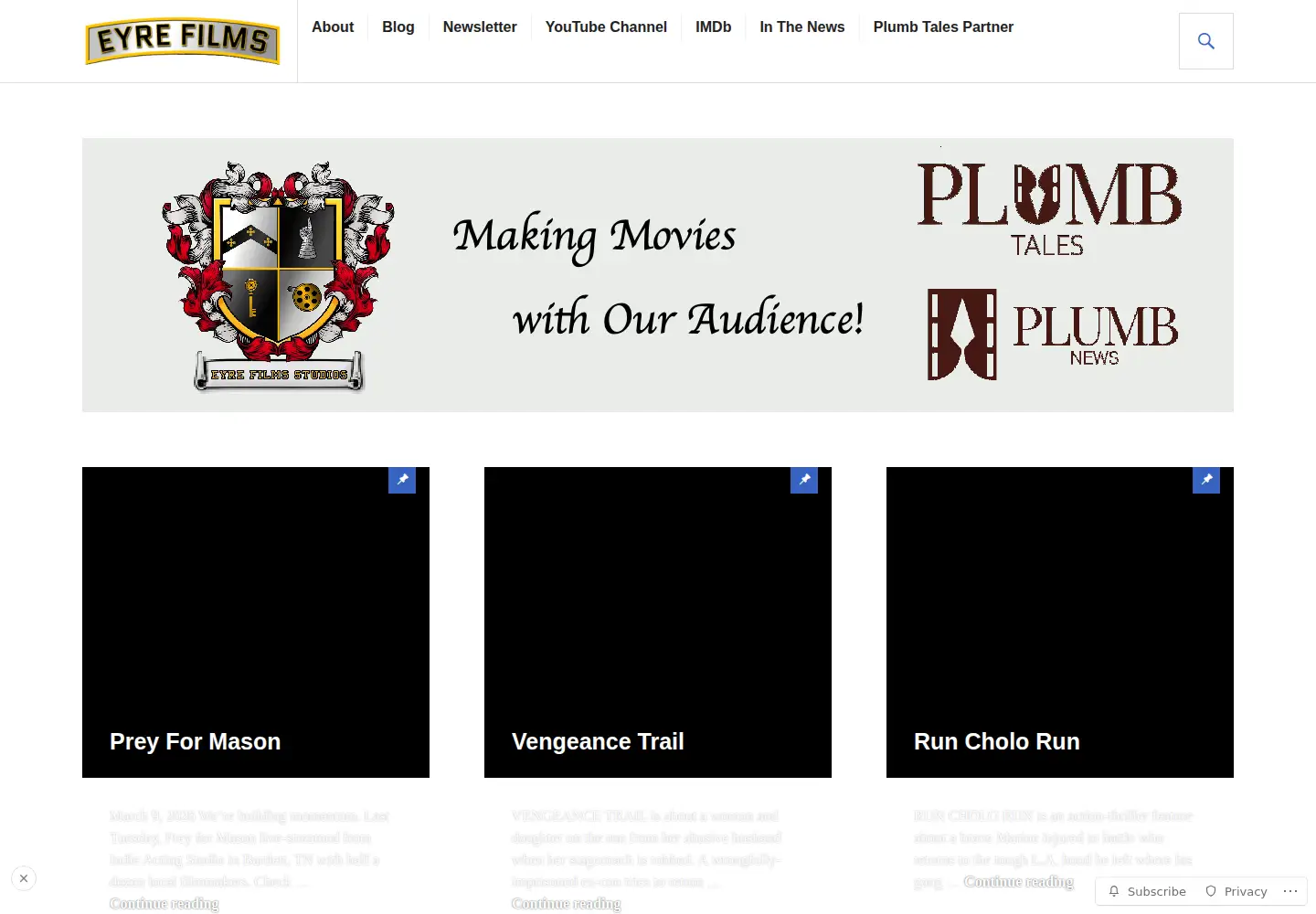 Captured homepage of eyrefilms.com in the current scan