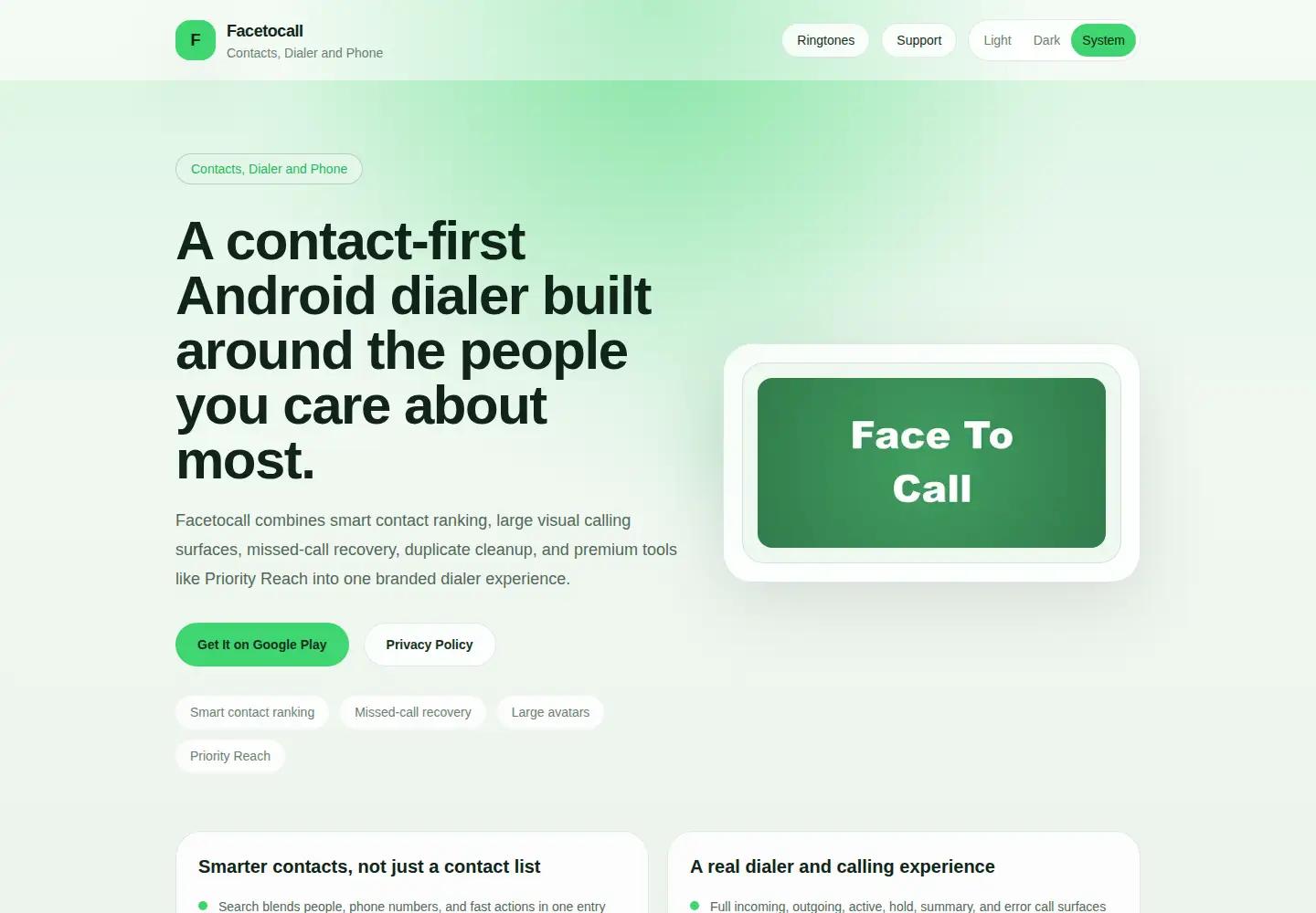 Captured homepage of facetocall.com in the current scan