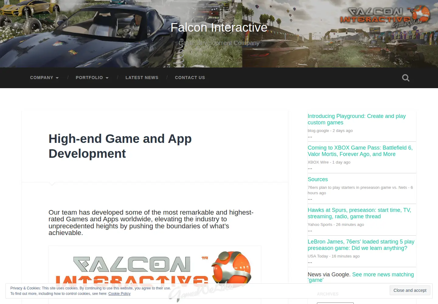 Captured homepage of falconinteractiveuk.com in the current scan