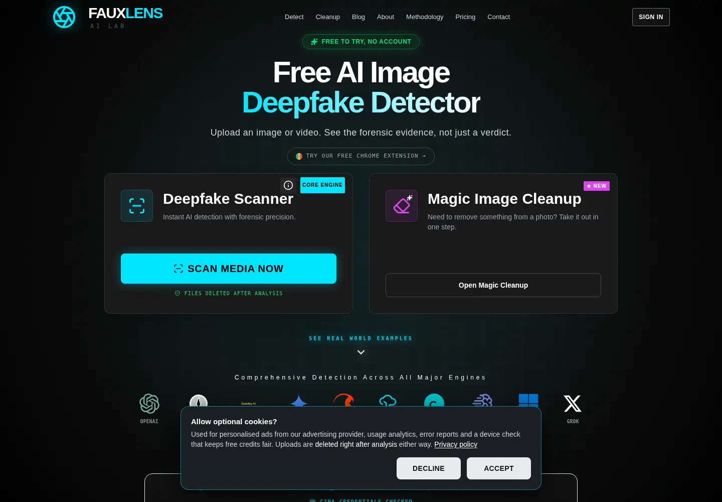 Captured homepage of fauxlens.com in the current scan