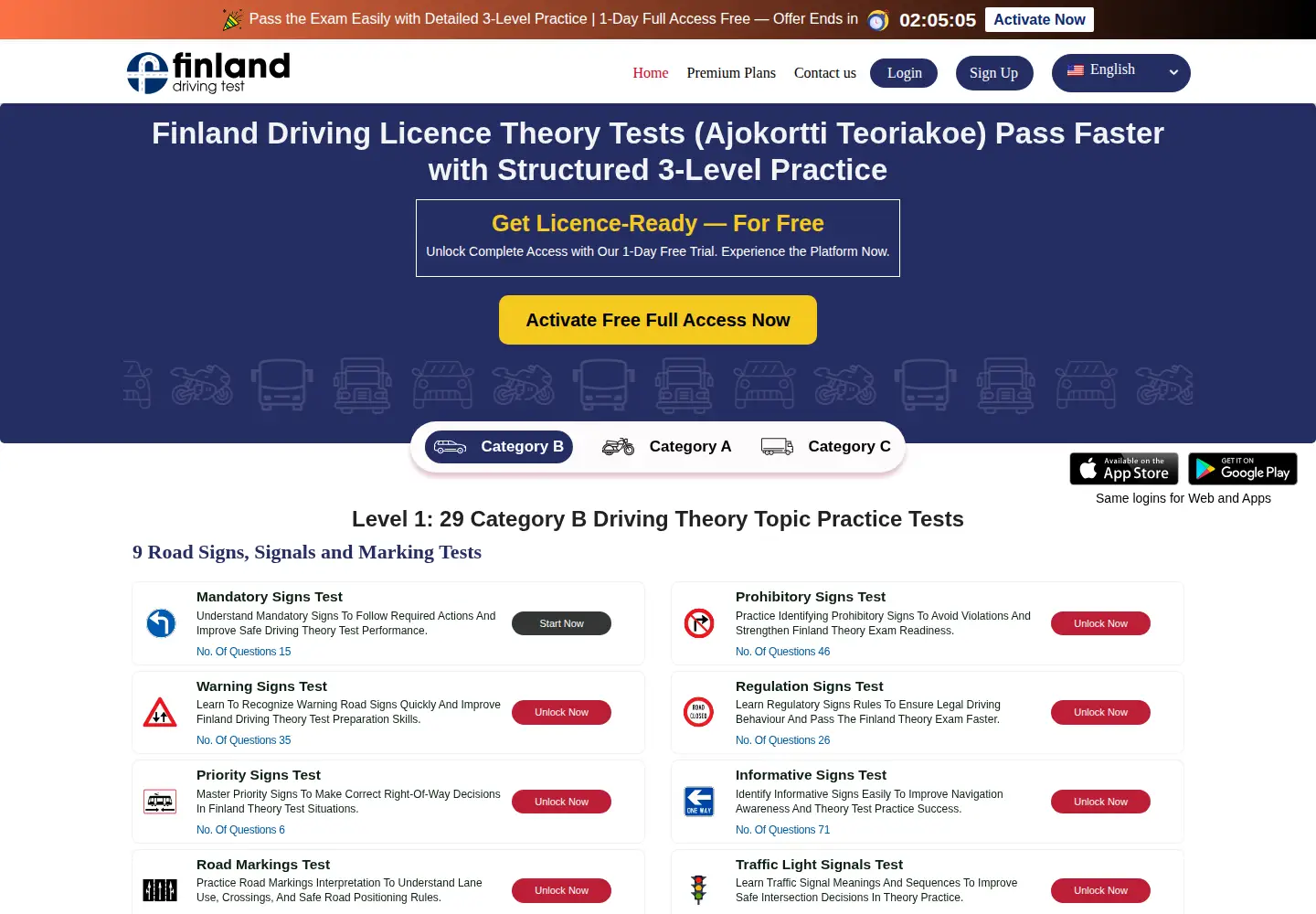 Captured homepage of finlanddrivingtest.com in the current scan