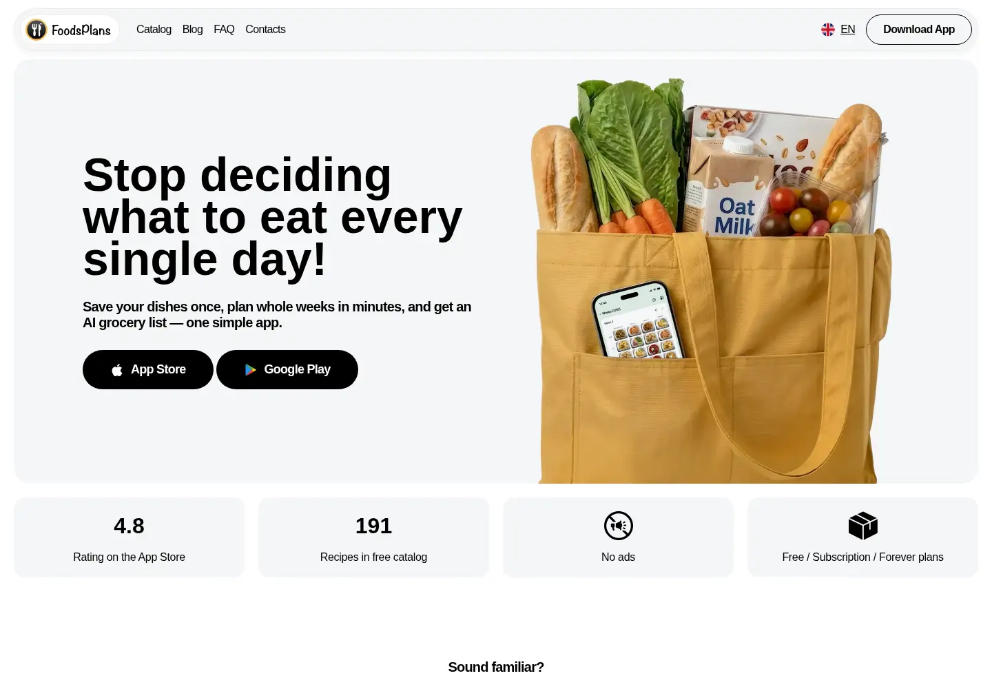 Captured homepage of foodsplans.com in the current scan