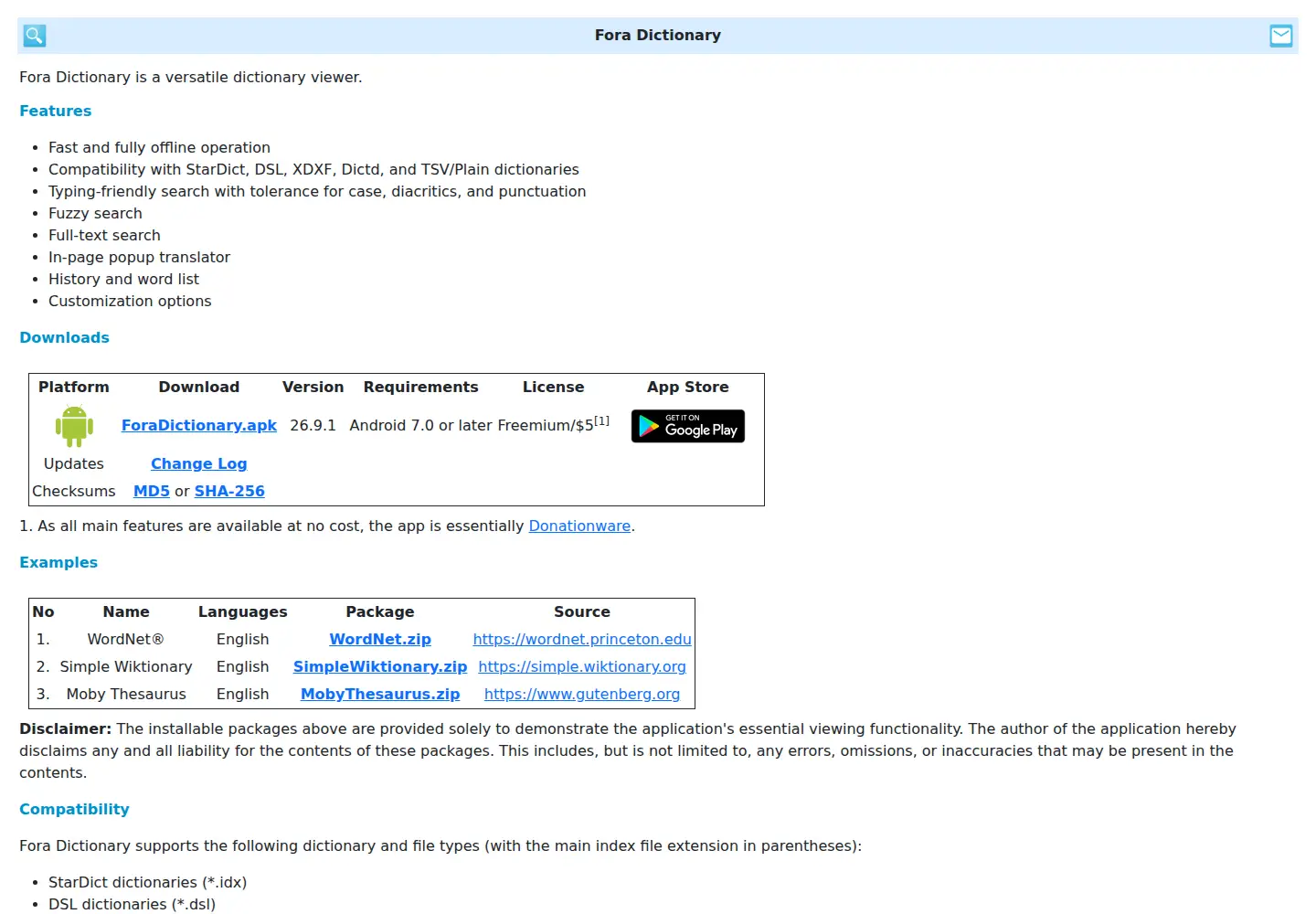 Screenshot of fora-dictionary.com