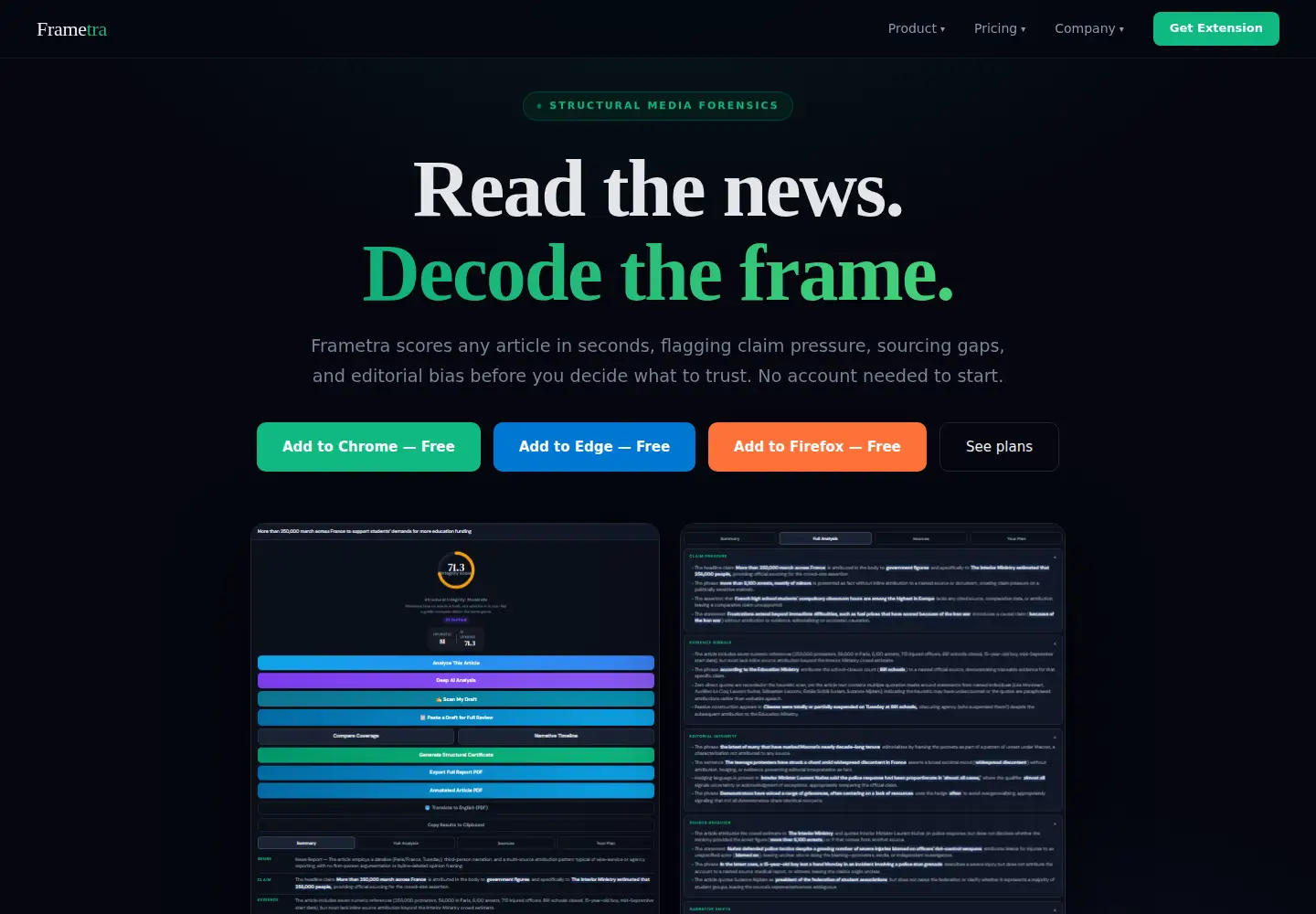 Captured homepage of frametra.com in the current scan