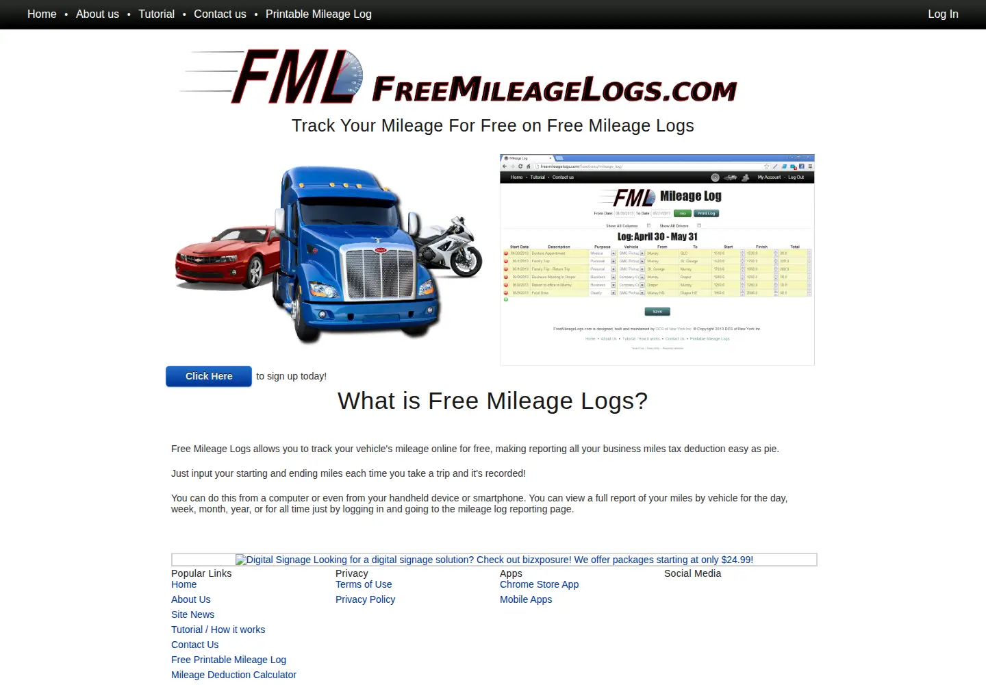Captured homepage of freemileagelogs.com in the current scan