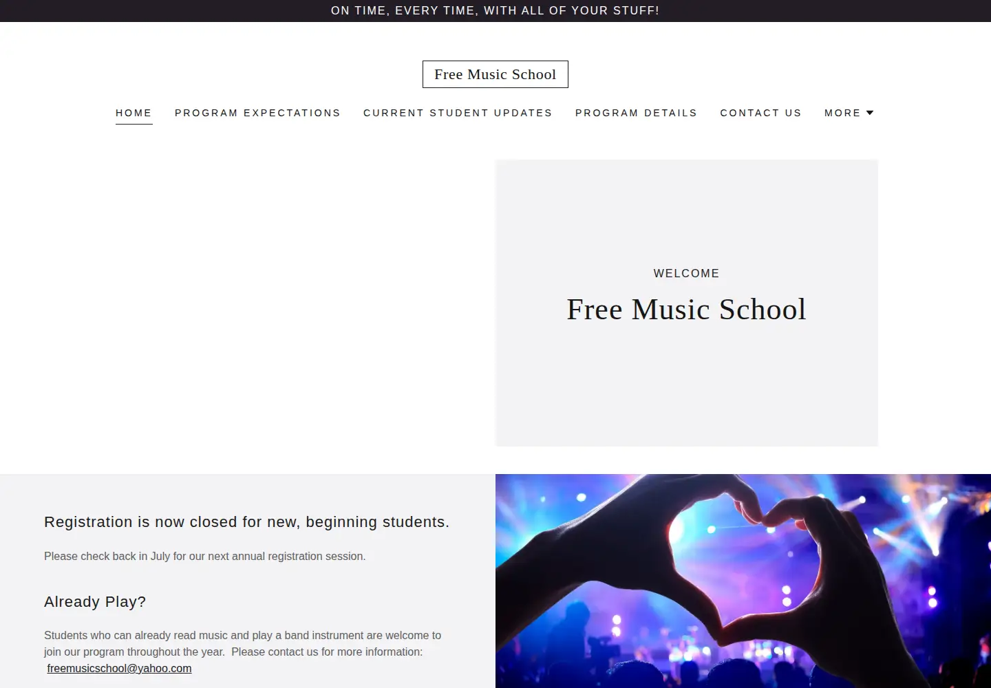 Captured homepage of freemusicschool.com in the current scan
