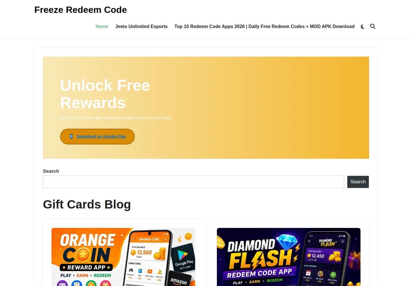 Screenshot of freezeredeemcode.com