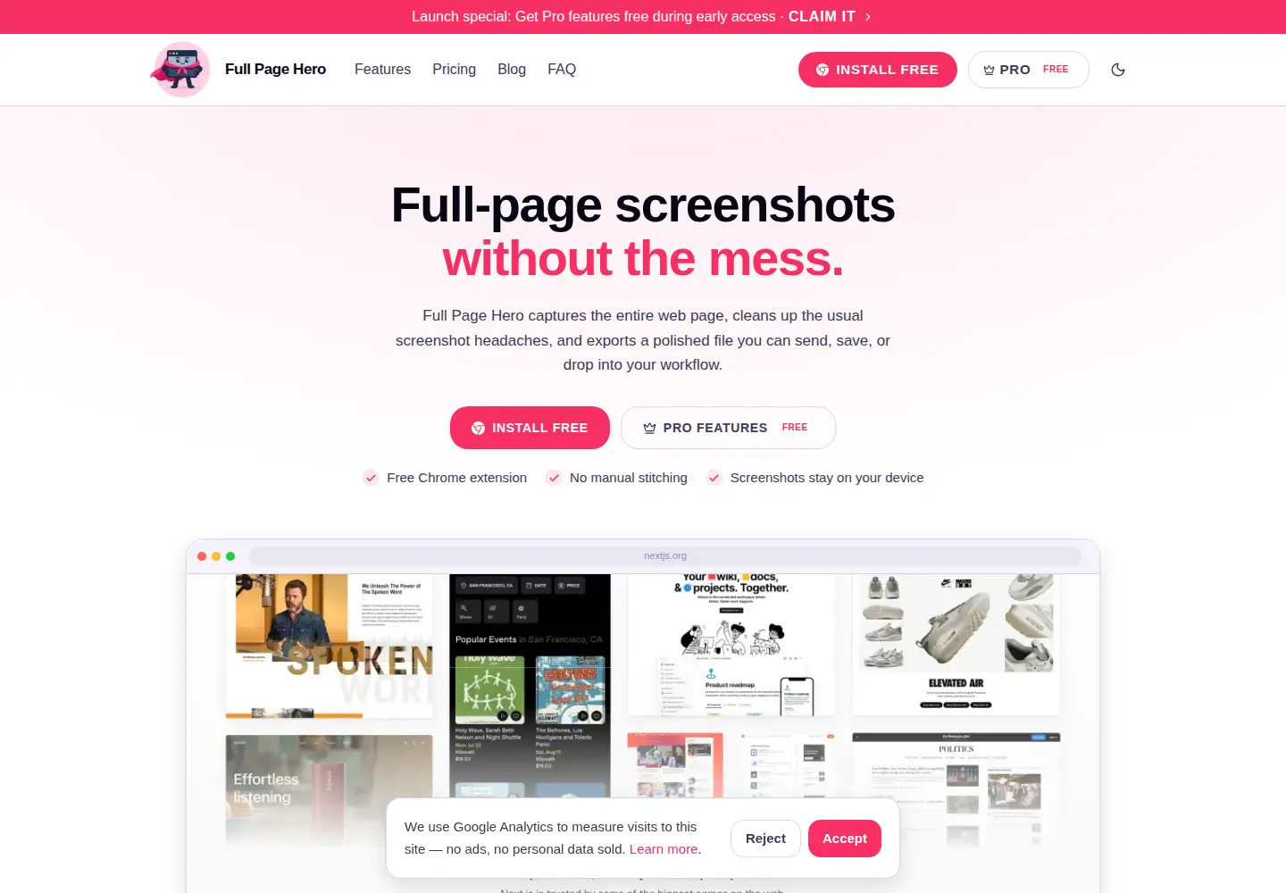 Captured homepage of fullpagehero.com in the current scan
