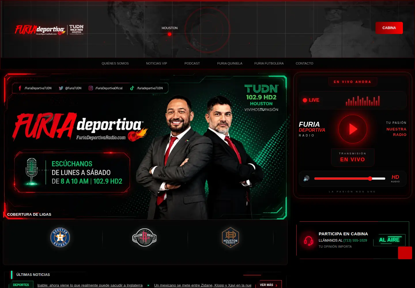 Captured homepage of furiadeportivaradio.com in the current scan